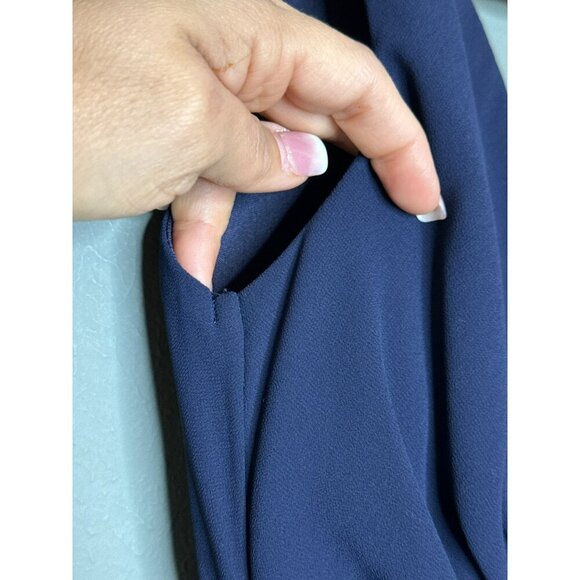 LuLu's Women's XS Sleeveless Plunging Neck Chiffon A-Line Maxi Dress Navy Blue - Picture 9 of 16